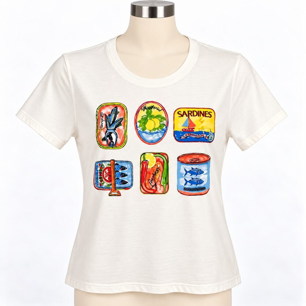 J.Crew Collector Tee Sardine Tin Graphic T-Shirt Women's Small S Cotton